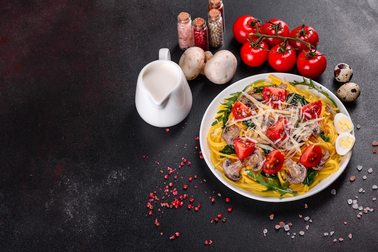 Фотография спагетти с сыром и овощами