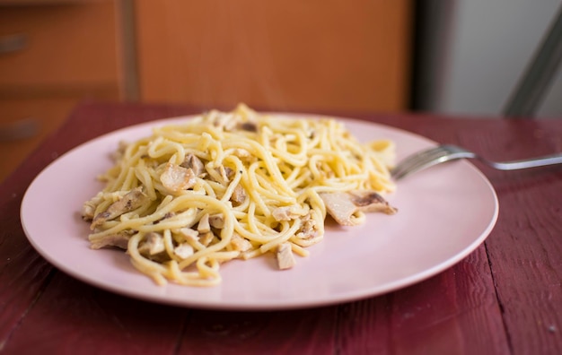 Spaghetti with chopped meat on a plate