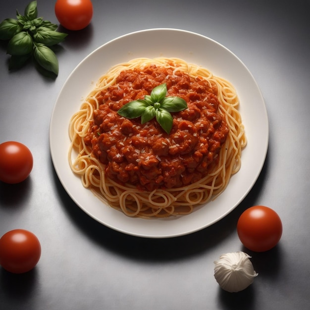 Foto spaghetti con pasta fresca e salsa di pomodoro