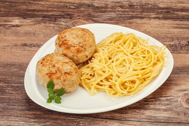 Spaghetti with homemade chicken cutlet