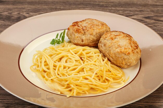 Spaghetti with homemade chicken cutlet