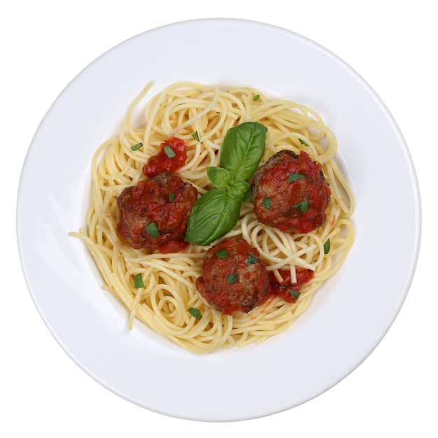 Spaghetti with meatballs noodles pasta meal isolated