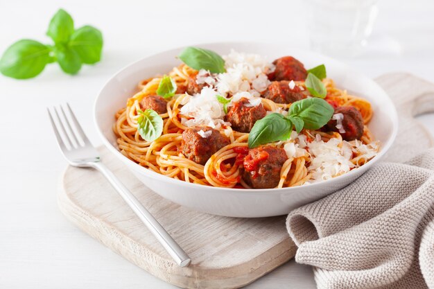 Spaghetti with meatballs and tomato sauce, italian pasta