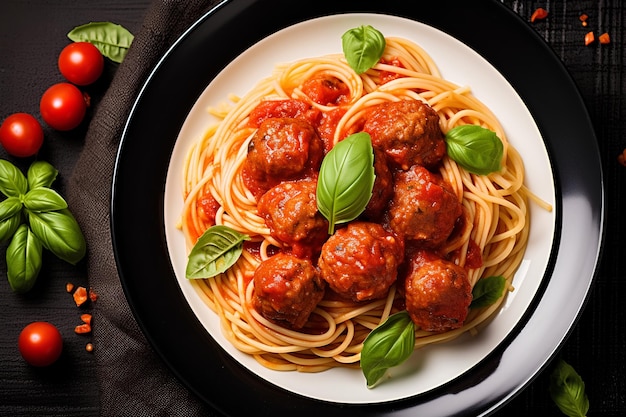 Spaghetti with Meatballs in Tomato Sauce