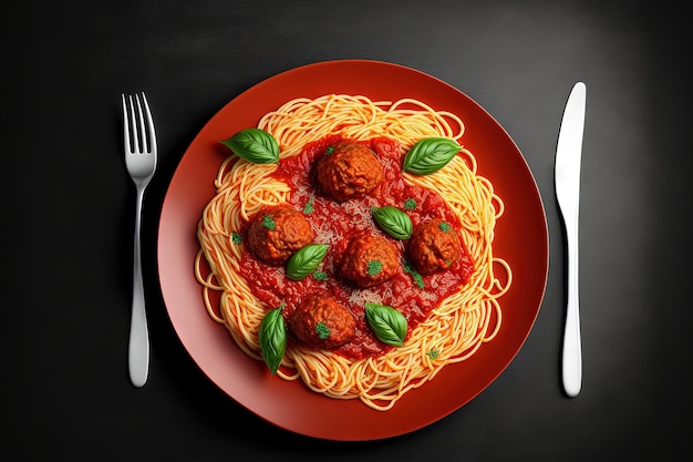 Spaghetti with meatballs and tomato sauce