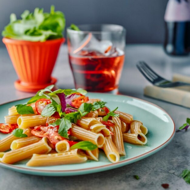 Spaghetti with tomato and asparagus