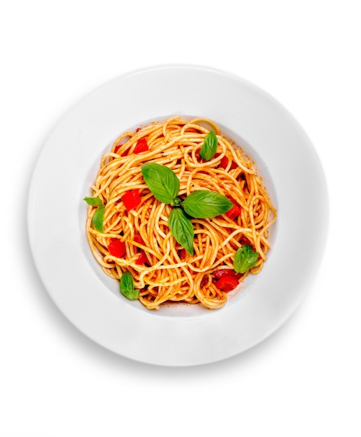 spaghetti with tomato sauce and sprinkled with cheese