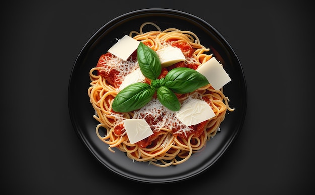 spaghetti with tomato sauce. Top view