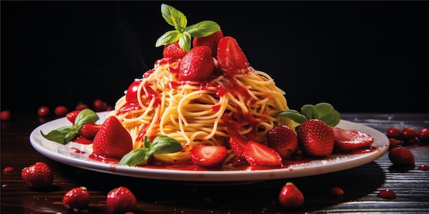 spaghettipasta met aardbeienfruit