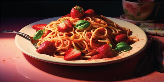 spaghettipasta met aardbeienfruit