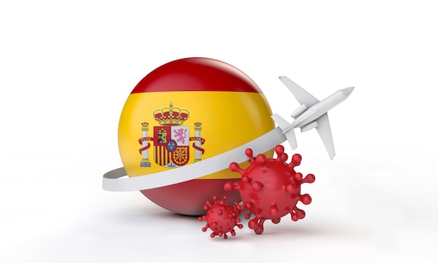 Концепция путешествия по вспышке кононавируса в Испании d рендеринг