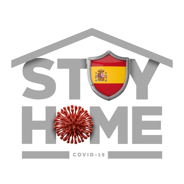 Spain coronavirus outbreak stay home message d rendering