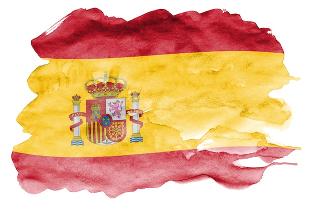 Spain flag  is depicted in liquid watercolor style isolated on white