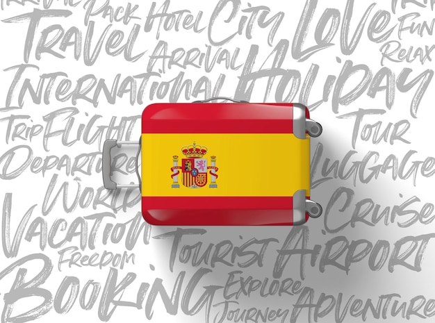 Spain flag suitcase travel background d render