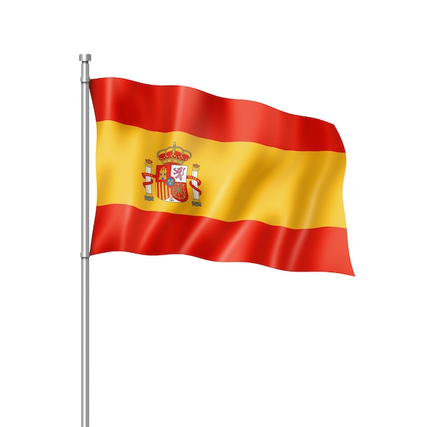 スペイン国旗、3次元レンダリング、白で隔離