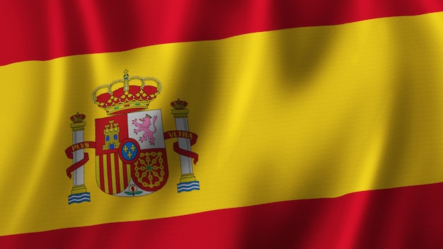 Photo spain flag waving closeup 3d rendering with high quality image with fabric texture