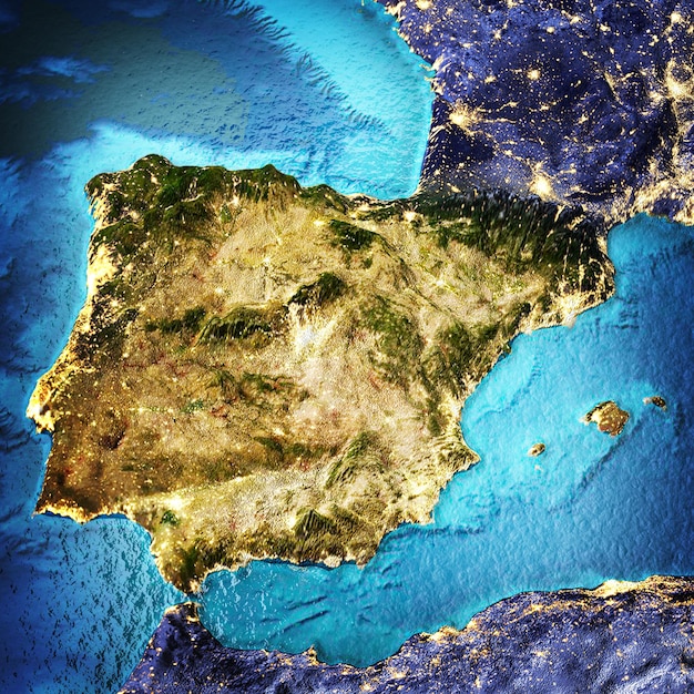 Spain Portugal Mediterranean Sea 3d rendering