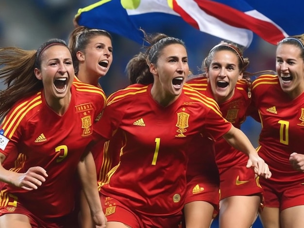 Победа женской сборной Испании по футболу в радостные моменты