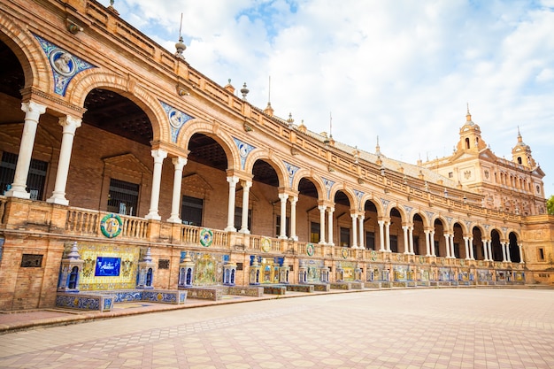 Spain, Seville. Spain Square, a landmark example of the Renaissance Revival style in Spanish architecture