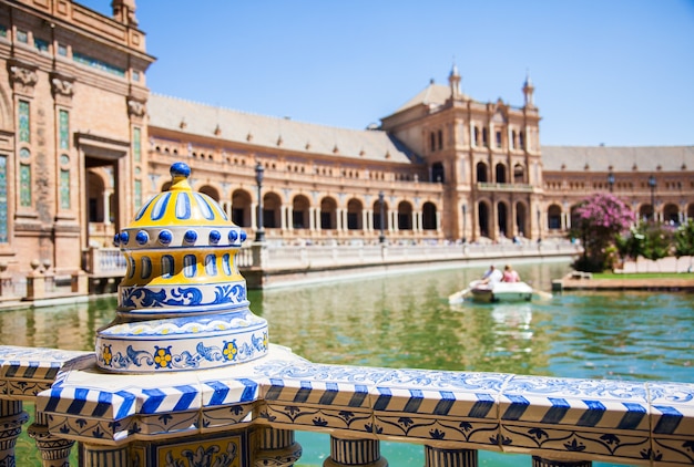 Spain, Seville. Spain Square, a landmark example of the Renaissance Revival style in Spanish architecture