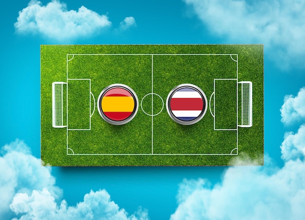 Испания против Коста-Рики против баннера Футбольная концепция футбольного поля стадион 3d иллюстрация