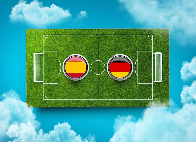 Spain vs Germany Versus screen banner Soccer concept football field stadium 3d illustration