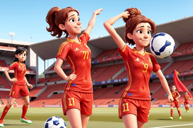 Spain women's national football team victory 3d animation style