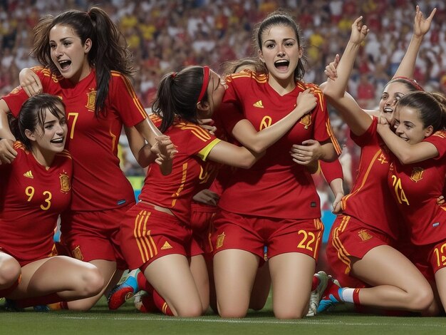 Spain women wining moment