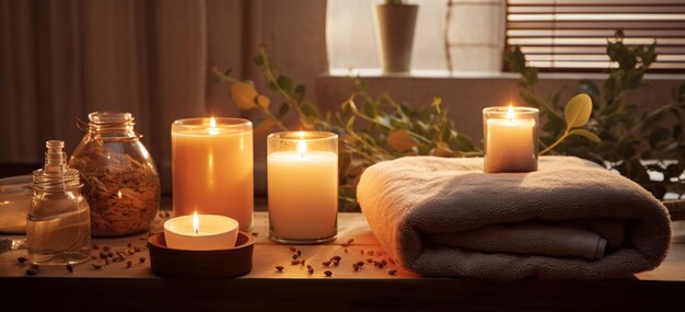 Photo a spalike atmosphere at home with massages scented oils and relaxation time