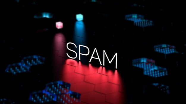 Photo spam digital text word on a blurred background spam concept banner 3d render