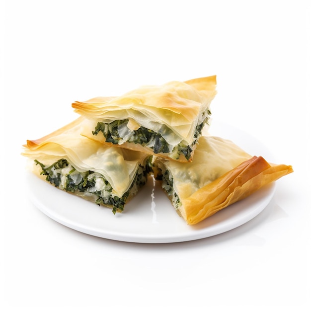 흰색 배경 고품질 ultr와 Spanakopita