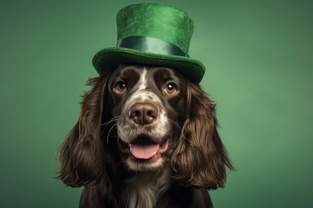 spaniel in a green top hat for St Patricks Day