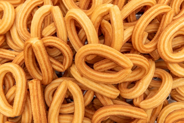 Spanish bulk breakfast churros in closeup