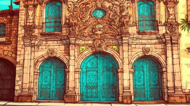 Spanish colonial architecture in south america fantasy concept illustration painting