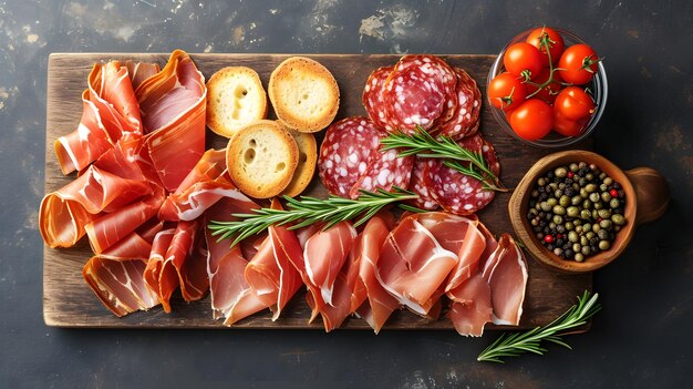 Испанский удовольствие Верхний вид Jamon Platter Генеративный ИИ