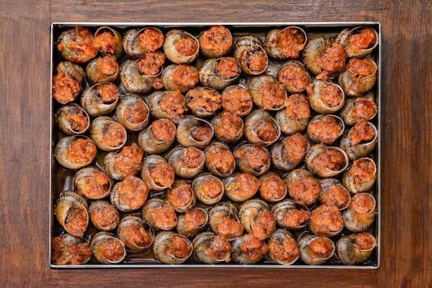 Spanish dish baked snails in sauce