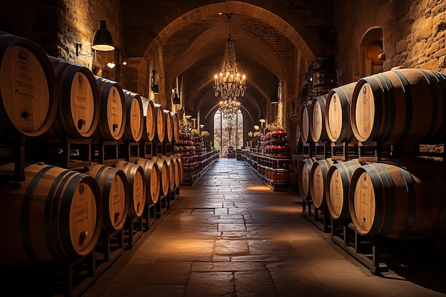 Spanish Elegance Traditional Wine Cellar with Barrels in Spain