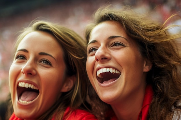 Фото Испанские футбольные фанатки на стадионе чемпионата мира празднуют победу сборной испании по футболу