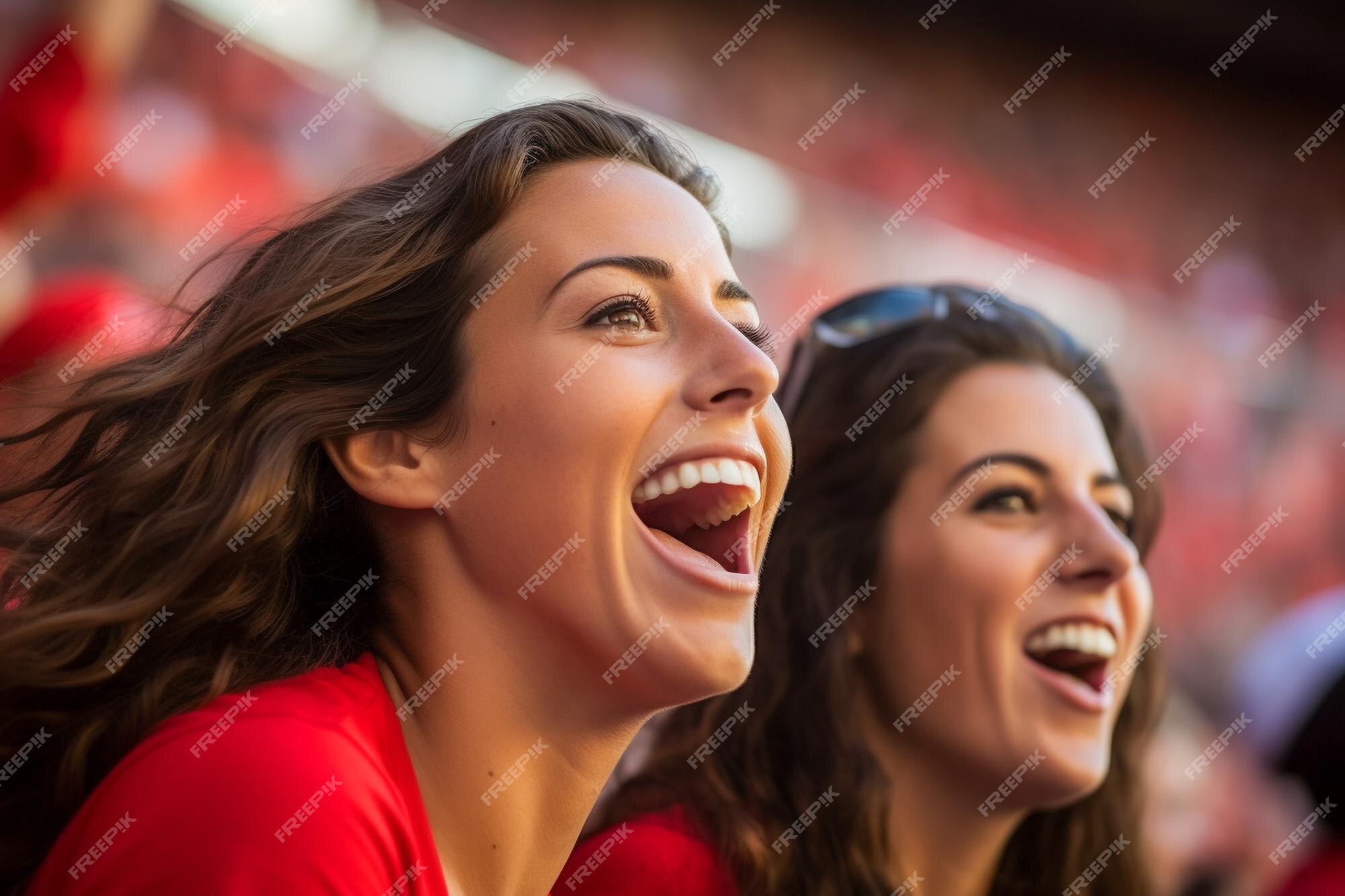 Premium AI Image | Spanish female soccer fans in a World Cup stadium 