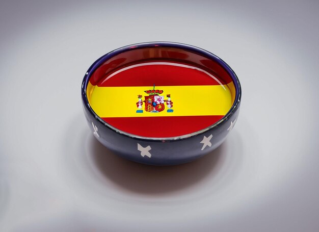 Spanish flag and baby doll and cup and football stadium and watch and frame