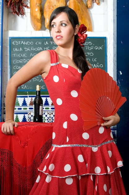 Spanish flamenco dancers during the Seville fair dancing sevillanas