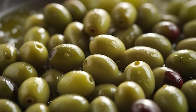 Photo spanish green olives typical appetizer seasoned with extra virgin oil