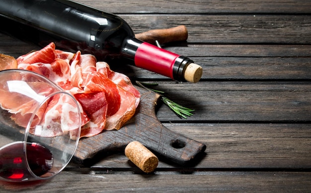 Spanish ham with a glass of red wine