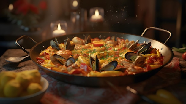 Photo spanish paella ai generated