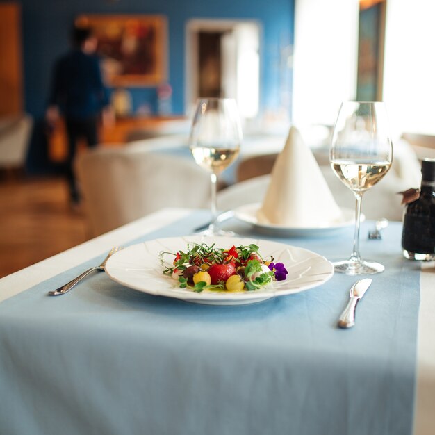 Spanish peeled tomato salad on the restaurant table