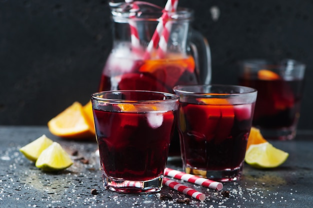 Spanish sangria with orange and lime