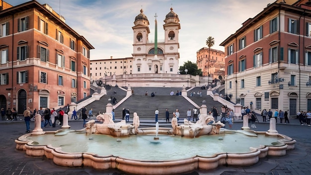 Spanish steps and a fountain on piazza di spagna in rome italy