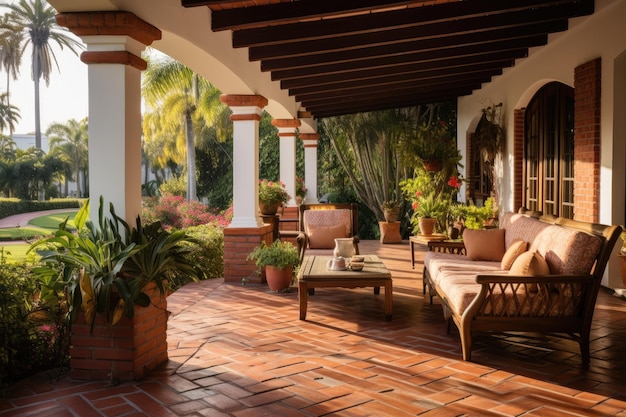 Spanish style villa with terracotta tiles and a veranda