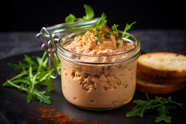 Spanish tapas cream tuna mousse and greens