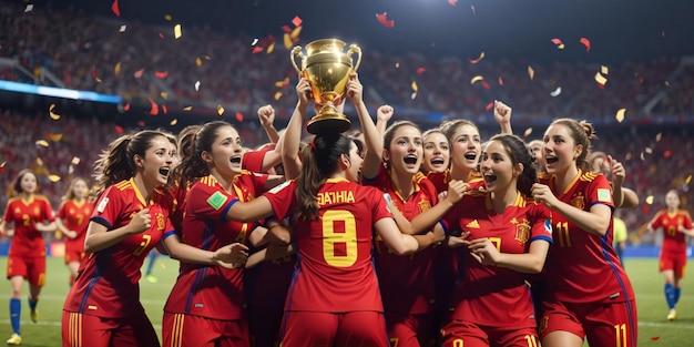 Spanish team celebrating after winning the final